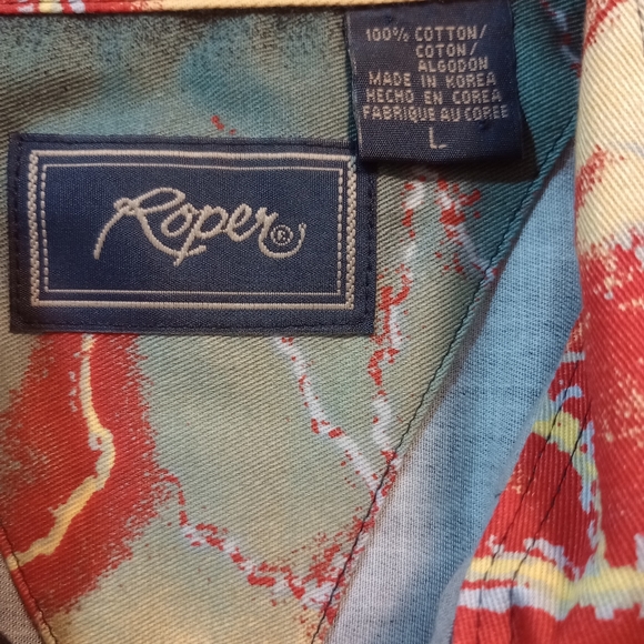 Roper Black Large Used Button Up Shirt Lightning Design - Picture 3 of 6